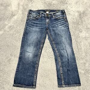 Silver Jeans Womens 30 (32x22) Aiko Capri Western Thick Stitch Denim Pants